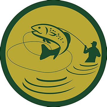 Trout Jumping Fly Fisherman Crest Retro Wildlife Crest Fisherman Vector