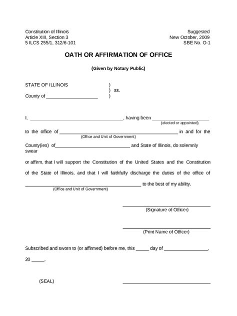 Illinois Compiled Statutes 5 ILCS 255 Oaths And Laws Doc Template