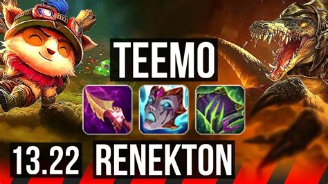 TEEMO Vs RENEKTON TOP 1 1M Mastery 300 Games Dominating KR