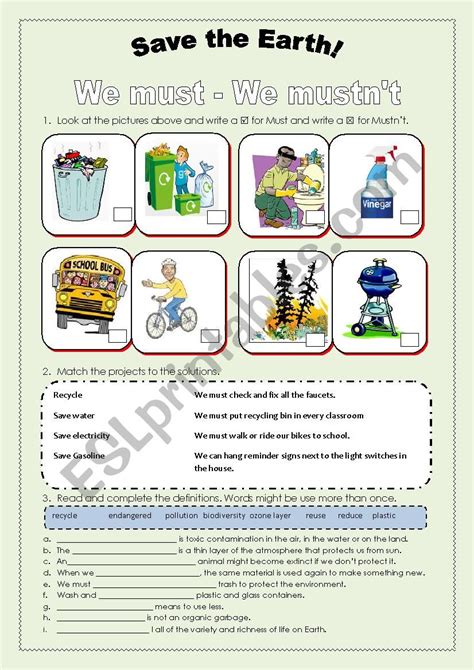 Save The Earth Must And Must Not Esl Worksheet By Sonyta04