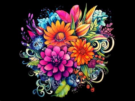 Premium Vector | Colorful flowers on black background