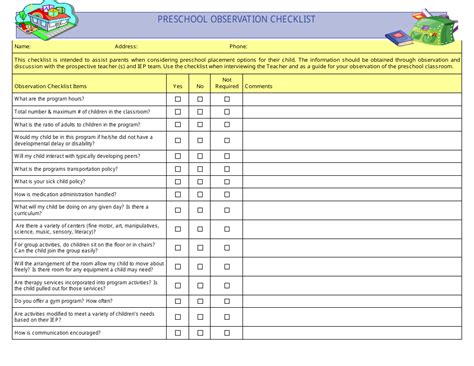 Preschool Observation Checklist Template Fill Out Sign Online And