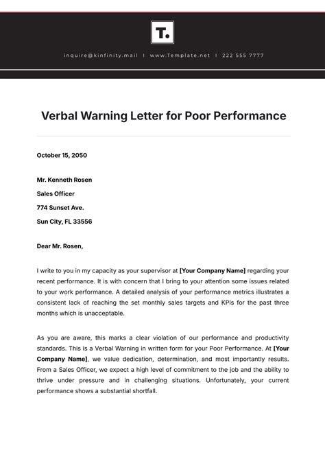 Free Verbal Warning Letter For Poor Performance Template Edit Online