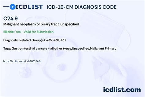 Icd 10 Cm Diagnosis Code C24 9 Malignant Neoplasm Of Biliary Tract