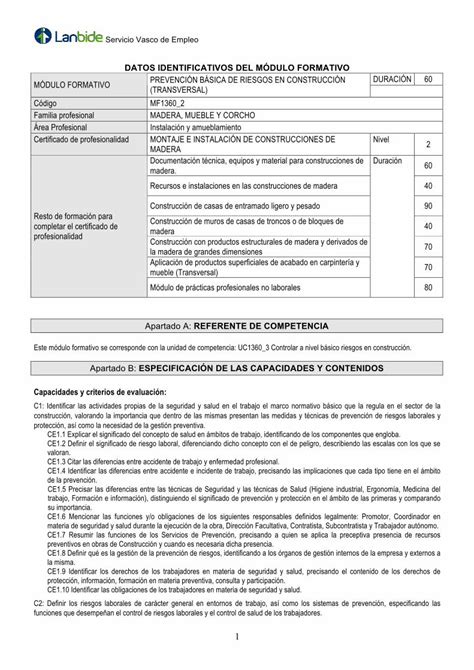 Pdf Datos Identificativos Del M Dulo Formativo Apps Lanbide Euskadi