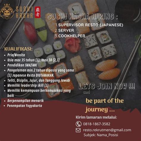 Lowongan Kerja Supervisor Resto Japanese Server Cook Helper Di