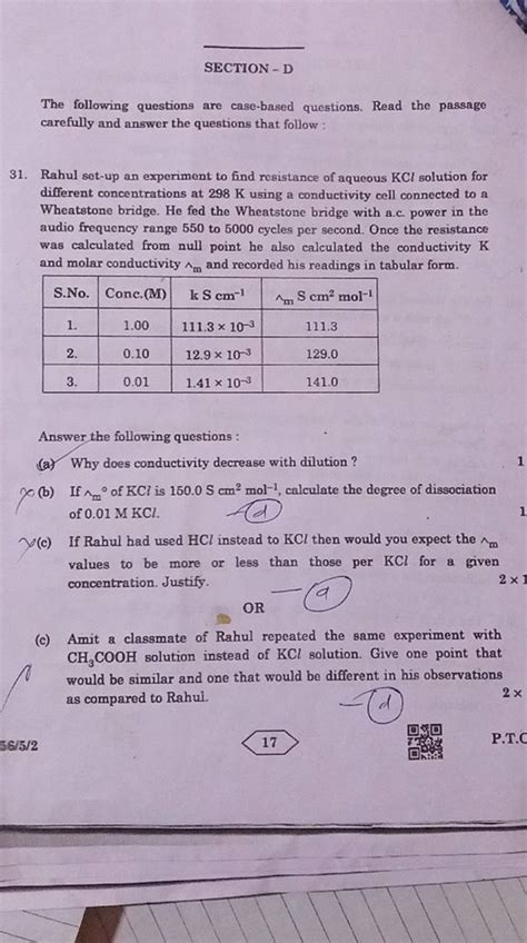 Section D The Following Questions Are Case Based Questions Read The Pa