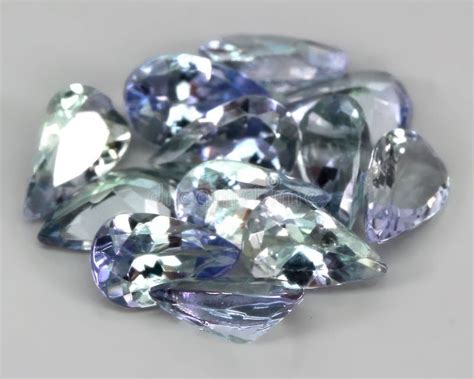 Natural Gemstone Blue Tanzanite On Gray Background Stock Image Image