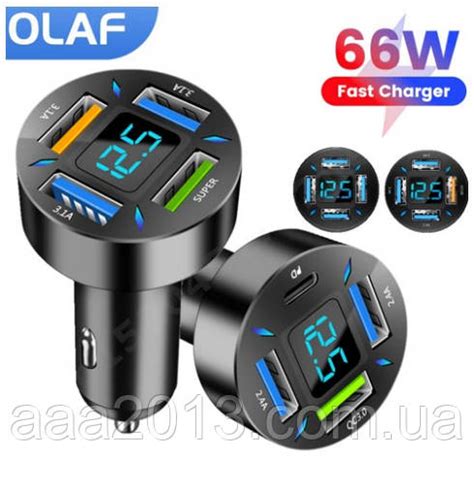 АВТО зарядка USB 3А, тестер, вольтметр в прикуриватель, четыре USB (ID ...