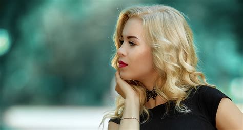 Women Blonde Red Lipstick Side View Hand On Face Face Portrait Sergey