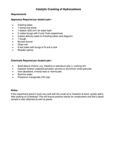 Catalytic cracking (GCSE or AS level chemistry) | Teaching Resources