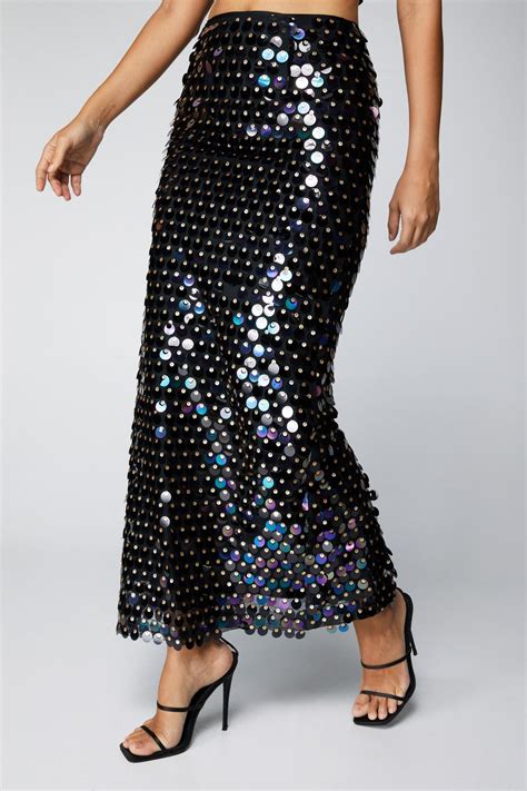 Disc Sequin High Waist Maxi Skirt Nasty Gal