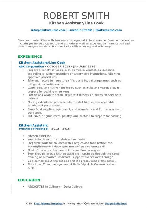 Kitchen Assistant Resume Samples Qwikresume