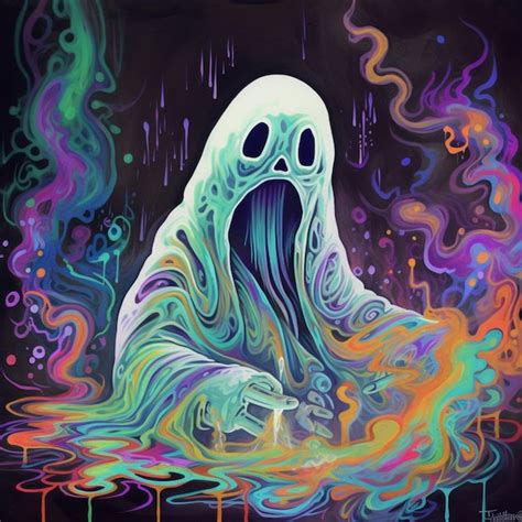 Premium AI Image A Painting Of A Ghost With A Rainbow Pattern On It