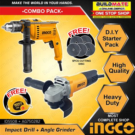 Buildmate Ingco Combo Impact Drill Id Angle Grinder Ag