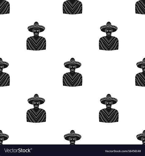 Mexican Man In Sombrero And Poncho Icon Black Vector Image