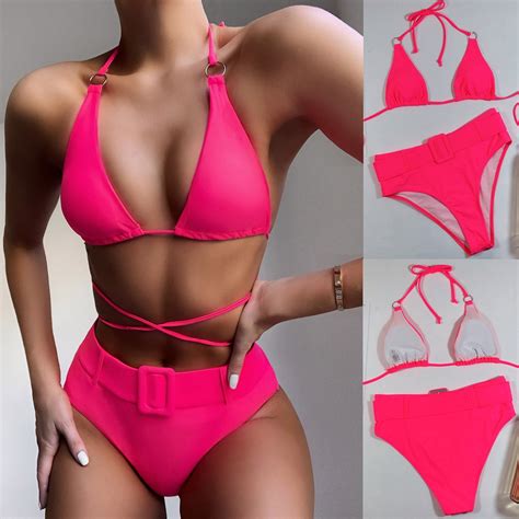 Maillot De Bain Femme Bikini Ensemble Mode Femmes Col En V Solide