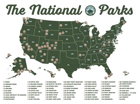 National Parks Map Poster Map of National Parks 63 Parks - Etsy UK