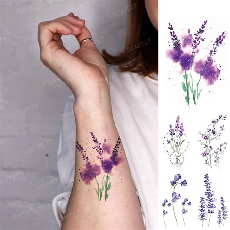 Waterproof Temporary Tattoo Sticker Watercolor Inkjet Fantasy Lavender Flash Tatoo Woman Girl