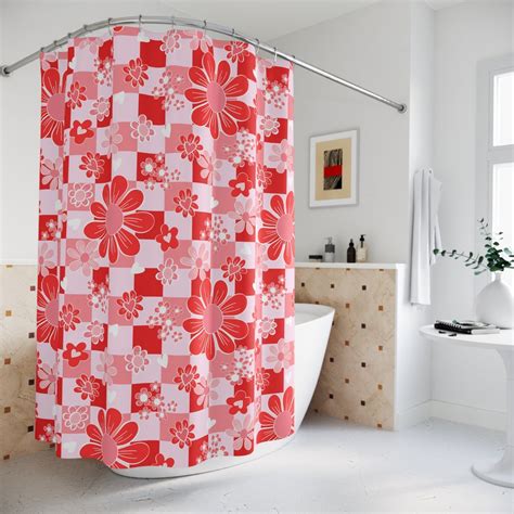 Ditsy Floral Retro Shower Curtain Checkered Shower Curtain Cute