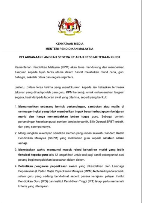 Kpm Senarai Langkah Segera Ringankan Beban Guru Pendidik U