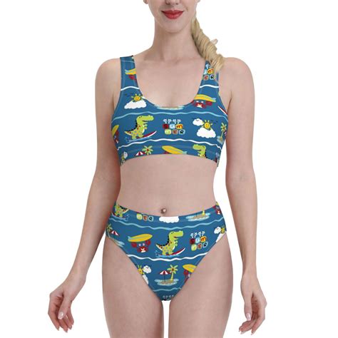 Lukts Women High Waisted Bikini Set Dinosaur On The Beach Vacation