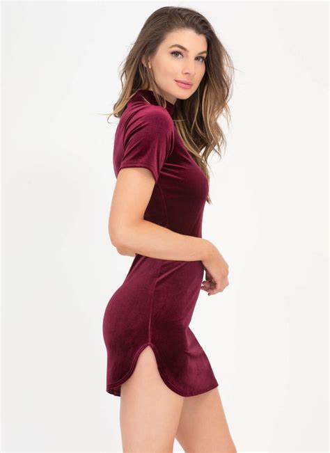 Velvet Mockneck Dress In Royal Burgundy And Hunter Green