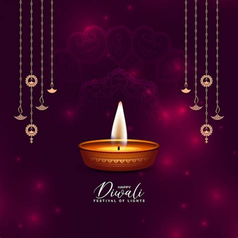 Hermoso Fondo De Saludo Del Festival Happy Diwali Con Diya Vector Gratis