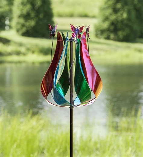 Metal Tulip Wind Spinner With Butterflies Eligible For Shipping Offers Collections Wind