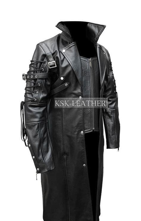 Men Black Genuine Leather Steampunk Trench Coat Ebay