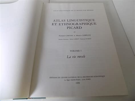 Atlas Linguistique Et Ethnographique Picard ALPic Vol I La Vie