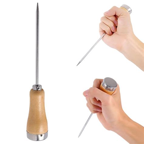 Stainless Steel Ice Pick Punch Antiskid Wooden Handle Kitchen Tools