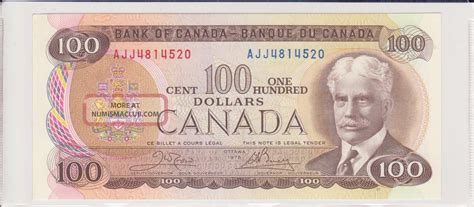 1975 $100 Dollar Note Bank Of Canada Ajj Prefix Crisp