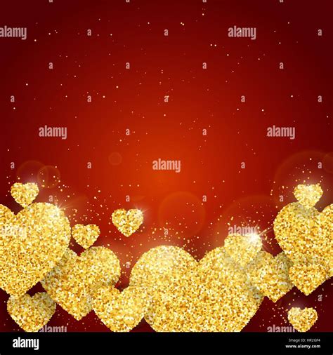 Vector Happy Valentines Day Greeting Card With Sparkling Glitter Gold