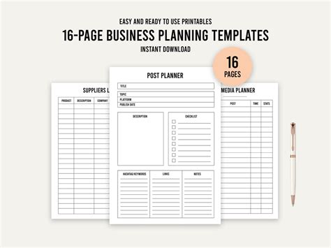 16 Page Printable Business Planning Templates Sales Tracker Business Planner Printable