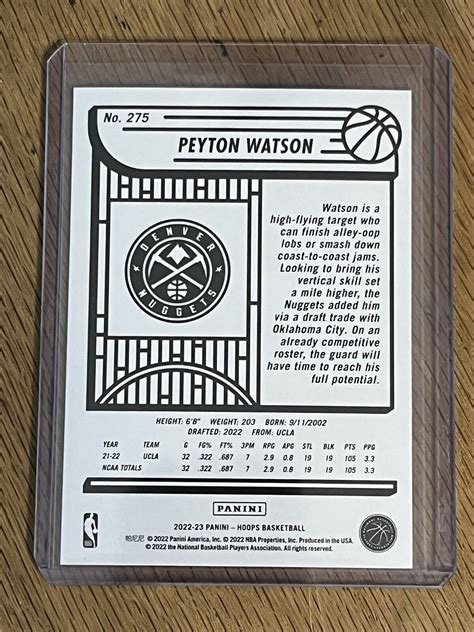 2022 23 Panini NBA Hoops Rookies 275 Peyton Watson RC For Sale