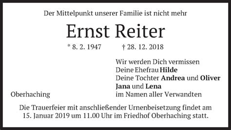 Traueranzeigen Von Ernst Reiter Trauer Merkur De