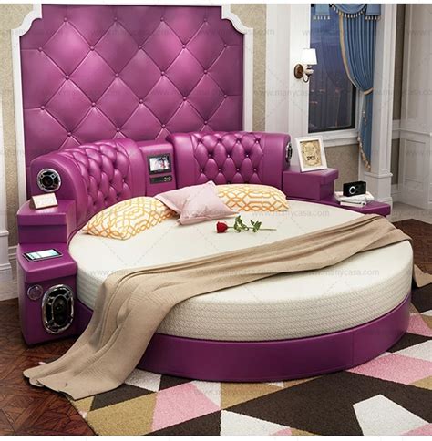 Cozy Bedroom Furniture Pink Large Round Leather Bed Affordable Round