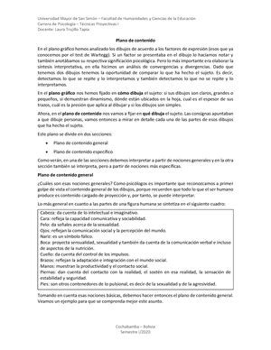 Informe del test de la familia Técnicas proyectivas III Studocu