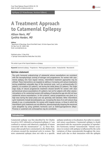 A Treatment Approach to Catamenial Epilepsy | Request PDF