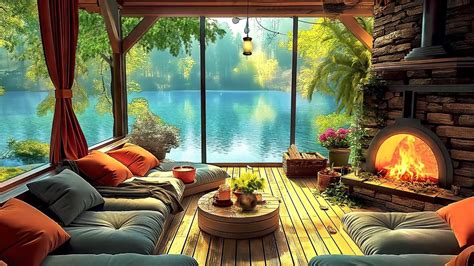 🌥️sunny Morning Porch Lakeside Ambience With Sweet Spring Piano Jazz