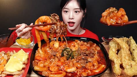 Sub청년다방 신메뉴 차돌새우대창 떡볶이 먹방🔥라면 중국당면에 옥수수튀김 김말이 고추 오징어튀김까지 분식 꿀조합 리얼사운드