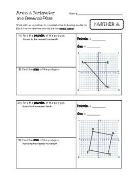 Area Perimeter In A Coordinate Plane PARTNER Activity By Bridget Rizza