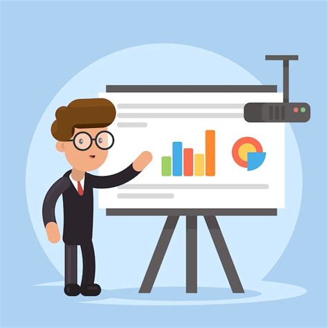 Premium Vector Businessman And Graphs On Projector Screen