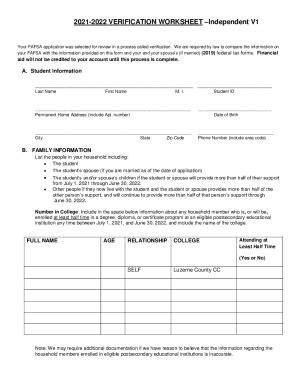 Fillable Online 20222023 VERIFICATION WORKSHEET DEPENDENT Fax