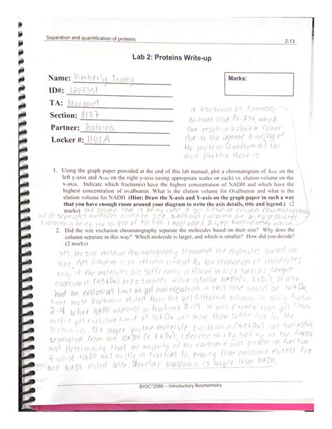 Lab 2 Separation And Quantification Of Proteins Bioc 2580 Studocu
