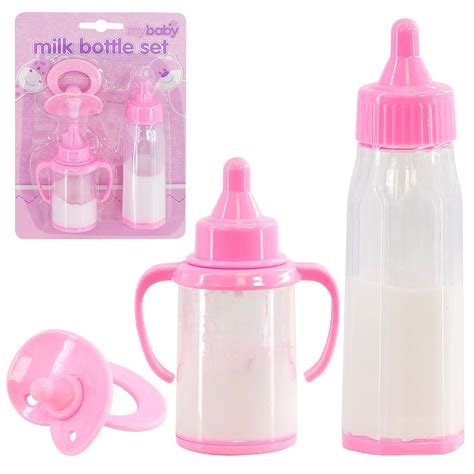 Baby Doll Milk Bottle Set for Baby Dolls 19.3cm x 13.5cm Pink Design ...