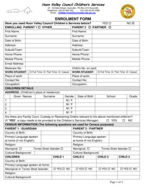 Fillable Online Huonvalley Tas Gov Enrolment Form Huon Valley Council