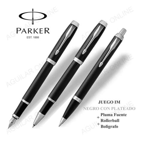 Juego Parker Im Boligrafo Pluma Roller Negro Con Plata