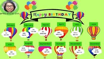 Editable Hot Air Balloon Birthdays By Colorful Classroom By Miss Kristin Itin